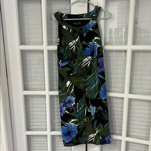 Connected Apparel Green and Blue Floral Midi Dress